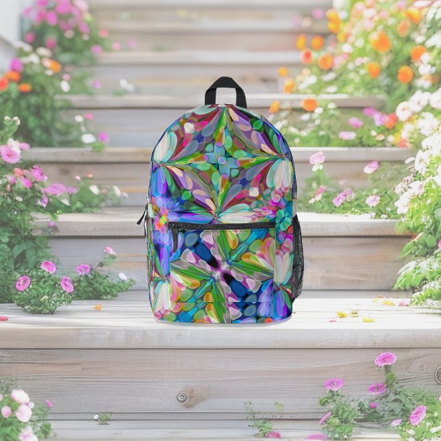 Dragonfly Wildflower Garden Abstract Floral Printed Backpack (Creator Uploaded)