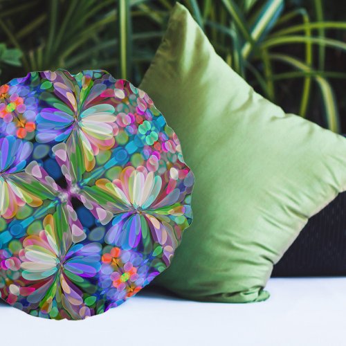 Dragonfly Wildflower Garden Abstract Floral Round Pillow
