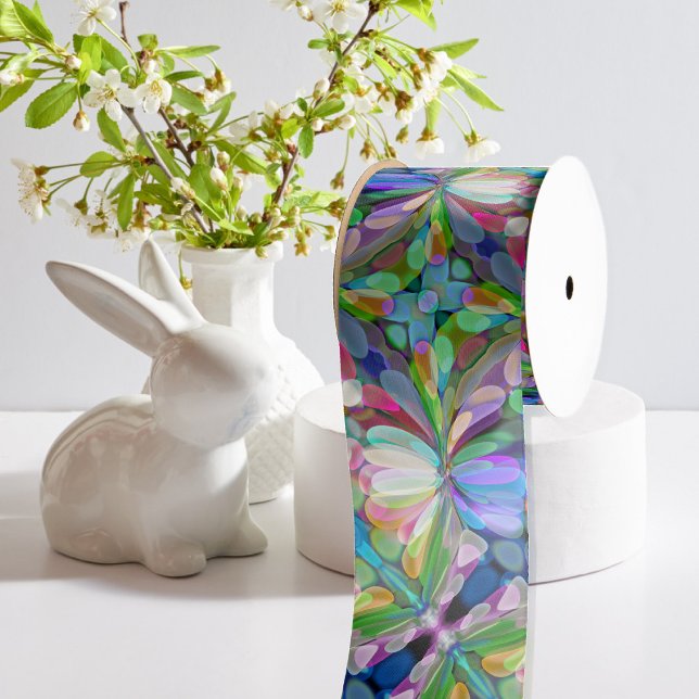 Dragonfly Wildflower Garden Abstract Floral Satin Ribbon (Creator Uploaded)