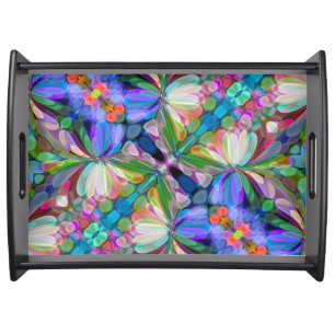 Dragonfly Wildflower Garden Abstract Floral Serving Tray