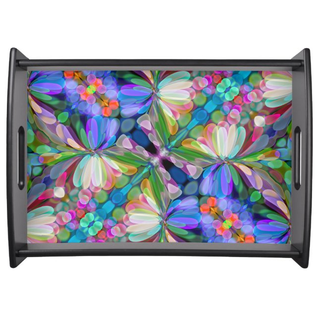 Dragonfly Wildflower Garden Abstract Floral Serving Tray (Front)