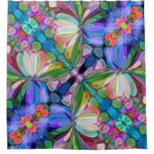 Dragonfly Wildflower Garden Abstract Floral Shower Curtain