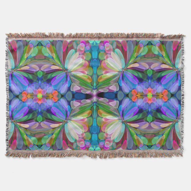 Dragonfly Wildflower Garden Abstract Floral Throw Blanket (Front)