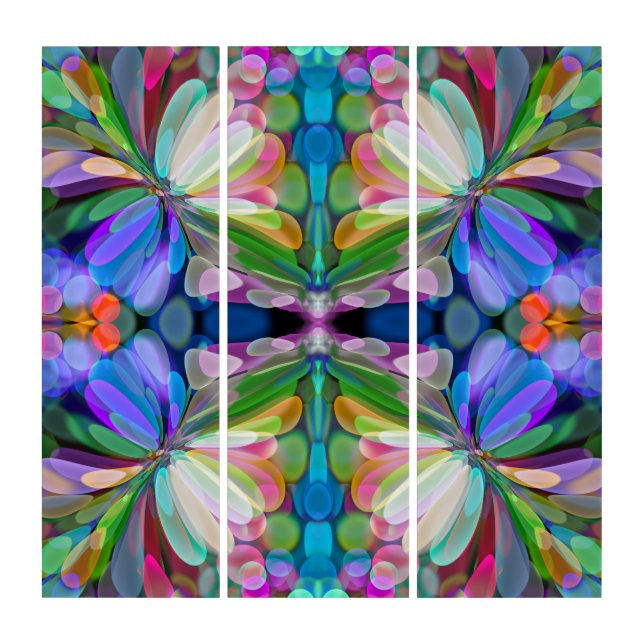 Dragonfly Wildflower Garden Abstract Floral Triptych (Front)