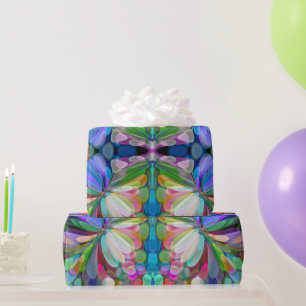 Dragonfly Wildflower Garden Abstract Floral Wrapping Paper