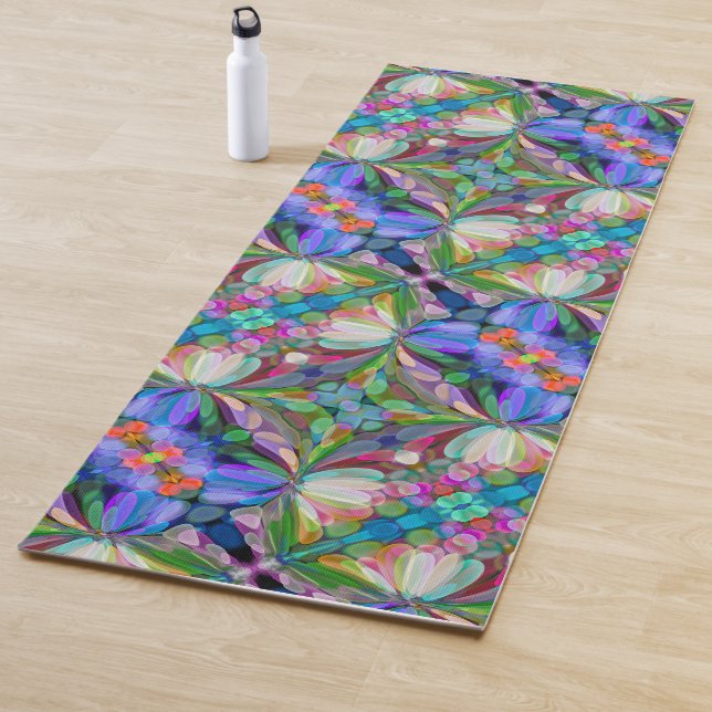 Dragonfly Wildflower Garden Abstract Floral Yoga Mat (In Situ)