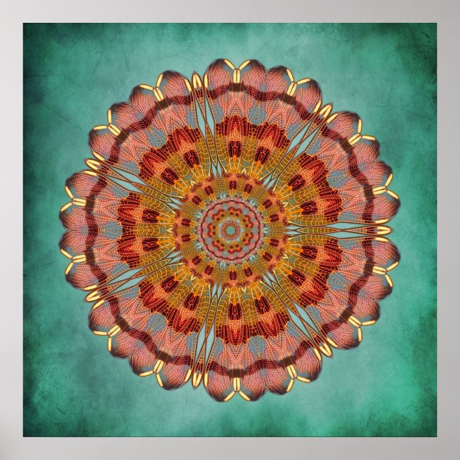 Dragonfly Wing Kaleidoscope Mandala Print (Front)