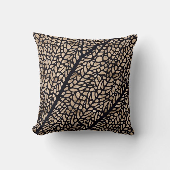 Dragonfly wing rose gold and black graphic pattern throw pillow (Front)