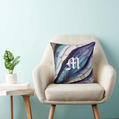 Dragonfly Wings Blue and Purple Monogram Pillow