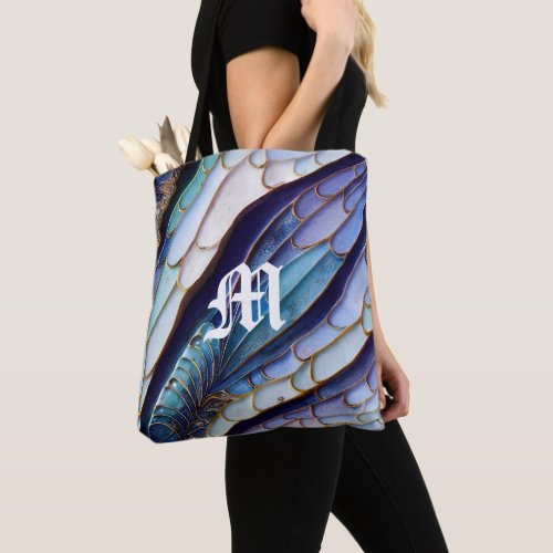 Dragonfly Wings Blue and Purple Monogram Tote Bag