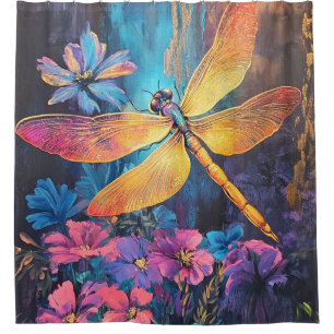 Dragonfly Wings & Intricate Colored Flowers Shower Curtain