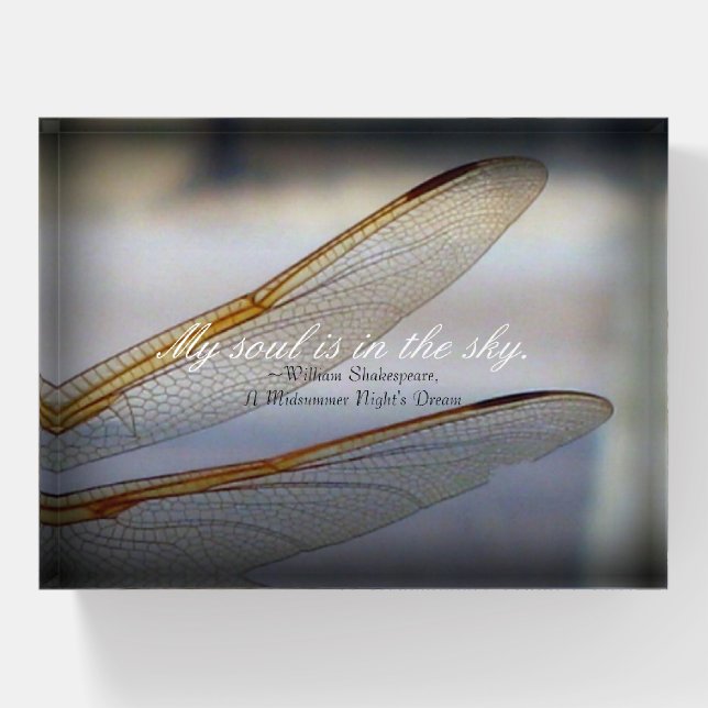 Dragonfly Wings Macro with Shakespeare Quote Paperweight (Front)