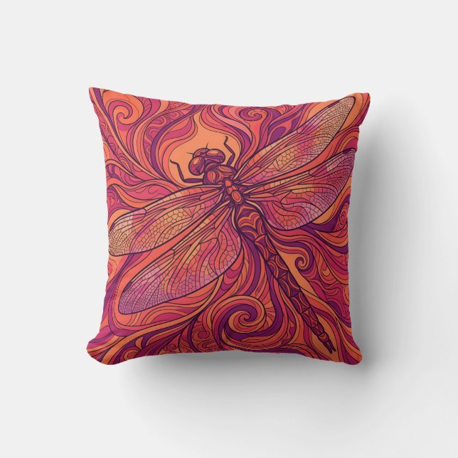 Dragonfly Wings Sunset Throw Pillow (Front)