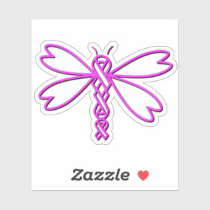 Dragonfly with cancer ribbons sticker