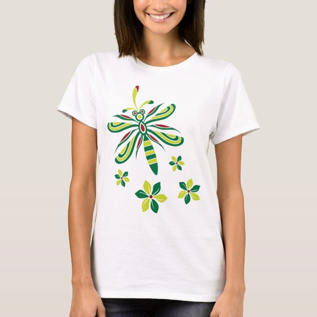 Dragonfly with Flowers V2 T-Shirt (Front)