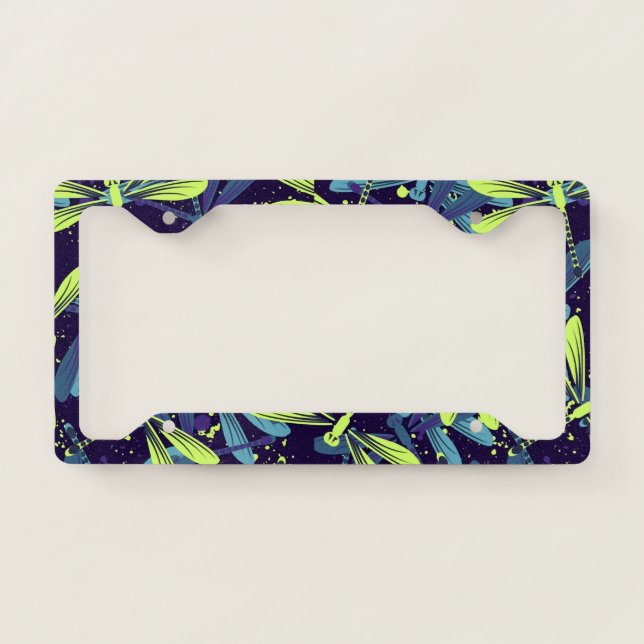 dragonfly with insect seamless pattern license plate frame (Front)