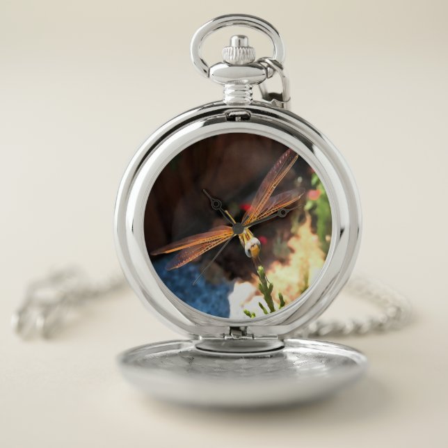 Dragonfly With Sunlight Gilded Wings Pocket Watch (Inside)