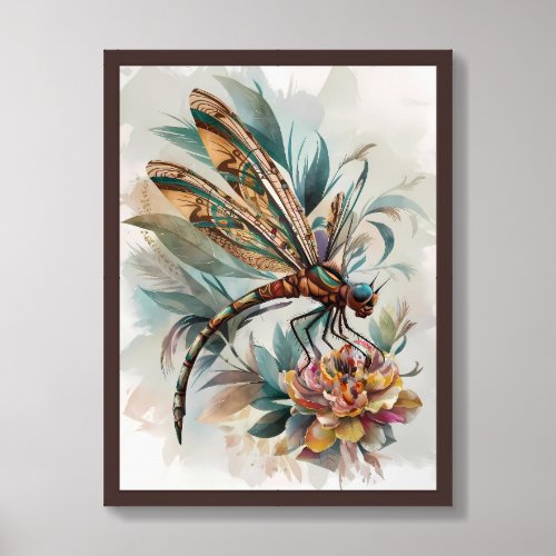 Dragonfly with Tribal Patterns _ Earthy Elegance Framed Art