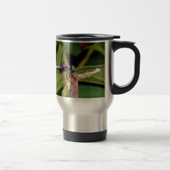Dragonfly with white flowers travel mug (Right)