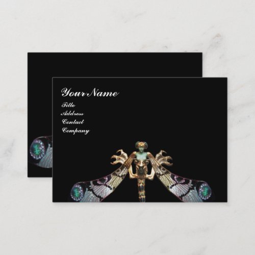 DRAGONFLY WOMAN FANTASY GOLD JEWEL Black Business Card