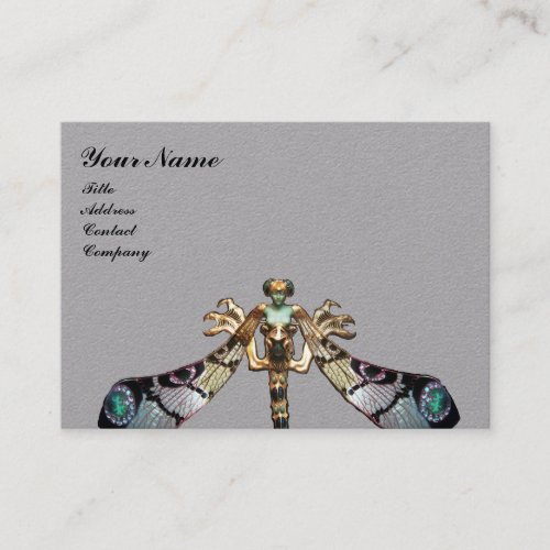 DRAGONFLY WOMAN FANTASY  JEWEL Grey White Business Card