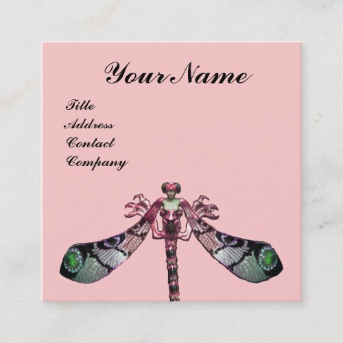 DRAGONFLY WOMAN JEWEL GreenBlack Pink Square Business Card