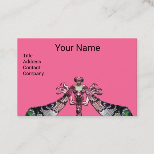 DRAGONFLY WOMAN JEWEL Monogram Green Black Pink Business Card