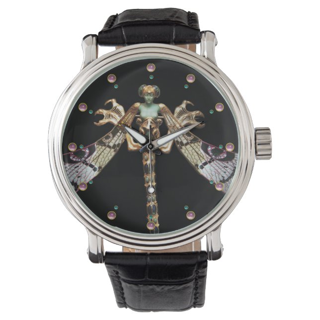 DRAGONFLY WOMAN WITH PINK GEMSTONES WATCH (Front)
