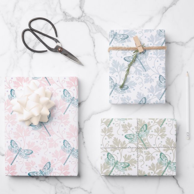 Dragonfly Wrapping Paper Flat Sheet Set of 3 (Front)
