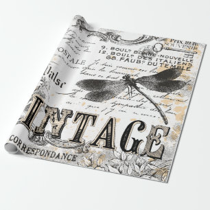 Dragonfly Wrapping Paper - French Vintage