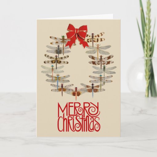 Dragonfly Wreath Christmas Card | Zazzle