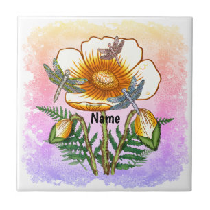 Dragonfly Yellow Poppy  Ceramic Tile