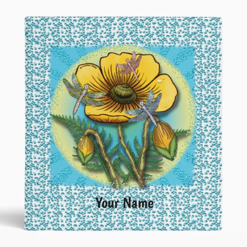 Dragonfly Yellow Poppy custom name binder
