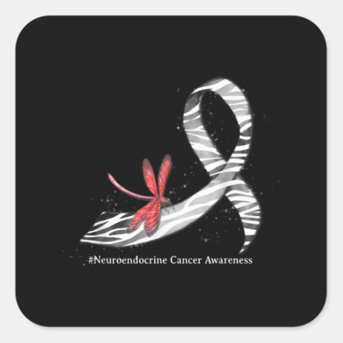 Dragonfly Zebra Ribbon Neuroendocrine Cancer Aware Square Sticker