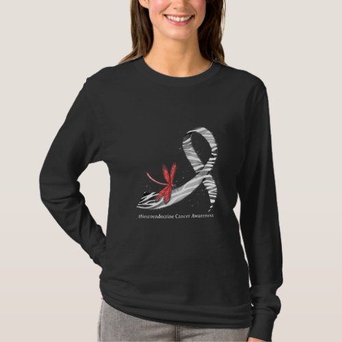Dragonfly Zebra Ribbon Neuroendocrine Cancer Aware T_Shirt