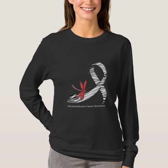 Dragonfly Zebra Ribbon Neuroendocrine Cancer Aware T-Shirt (Front)