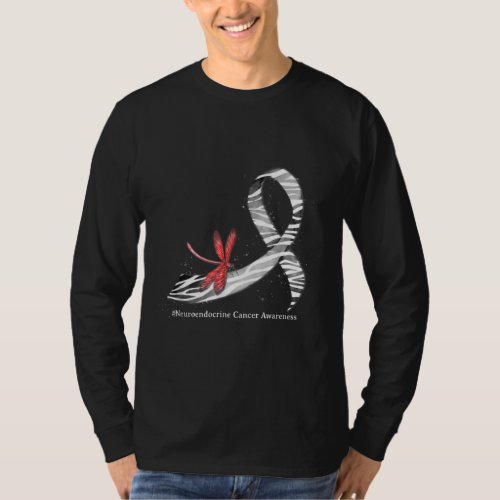Dragonfly Zebra Ribbon Neuroendocrine Cancer Aware T_Shirt