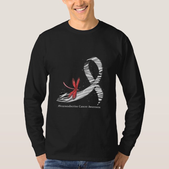 Dragonfly Zebra Ribbon Neuroendocrine Cancer Aware T-Shirt (Front)
