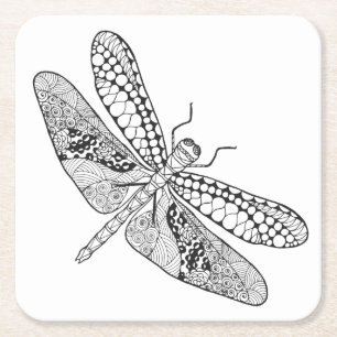 Dragonfly Zendoodle Square Paper Coaster