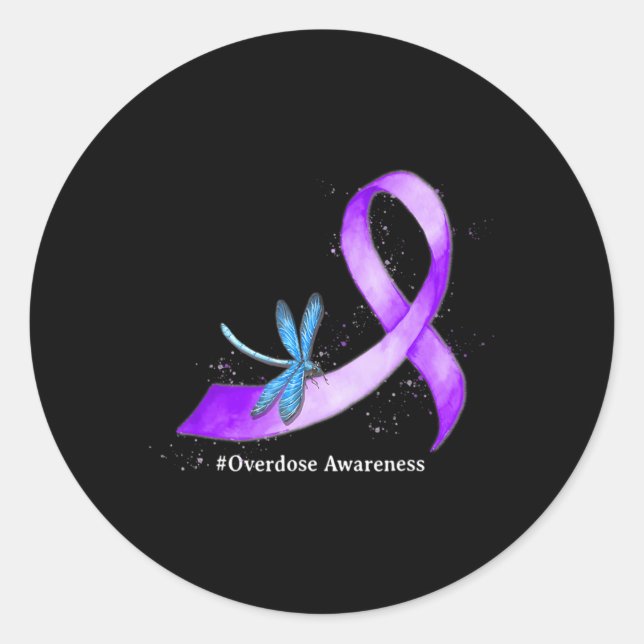 Dragonflyy Purplean Ribbon Overdose Awareness Supp Classic Round Sticker (Front)