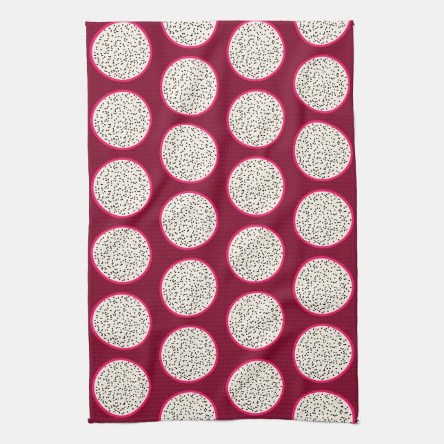 Dragonfruit / Dragon Fruit Stylized Fruit Slices Kitchen Towel (Vertical)