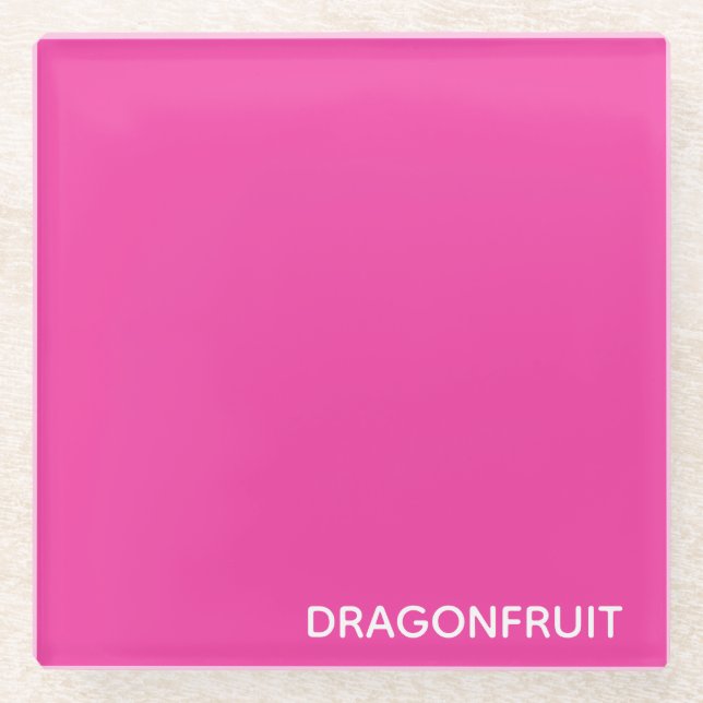 Dragonfruit pink color name glass coaster (Front)