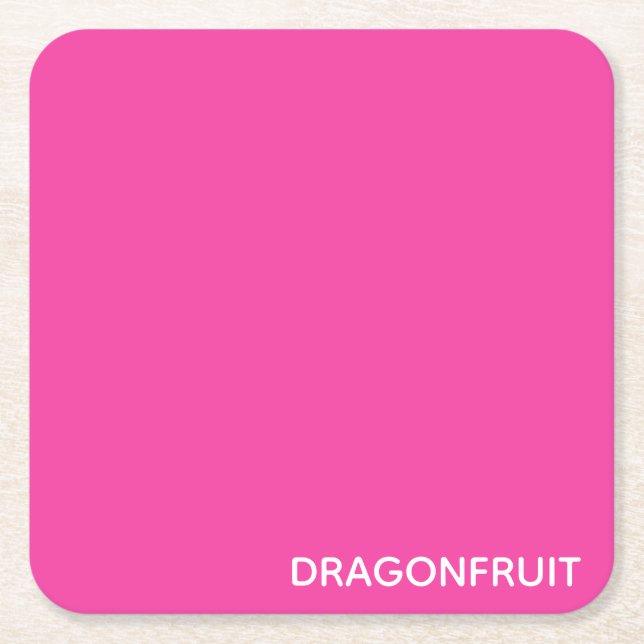 Dragonfruit pink color name square paper coaster (Front)
