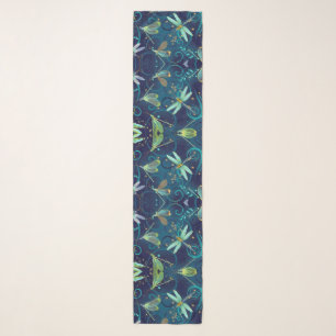 Dragongflies Teal Long Chiffon Scarf