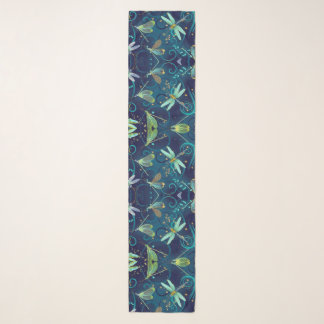 Dragongflies Teal Long Chiffon Scarf