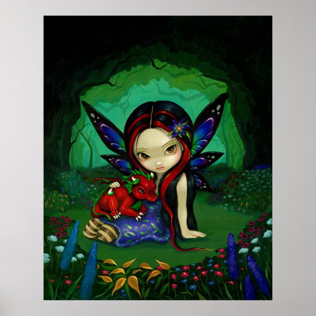 Dragonling Garden 1 fantasy dragon fairy Art Print (Front)