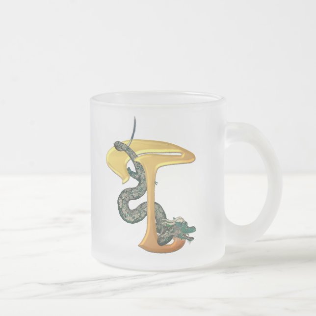 Dragonlore Initial T Frosted Glass Coffee Mug (Right)