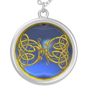 DRAGONLOVE , Blue Sapphire Silver Plated Necklace