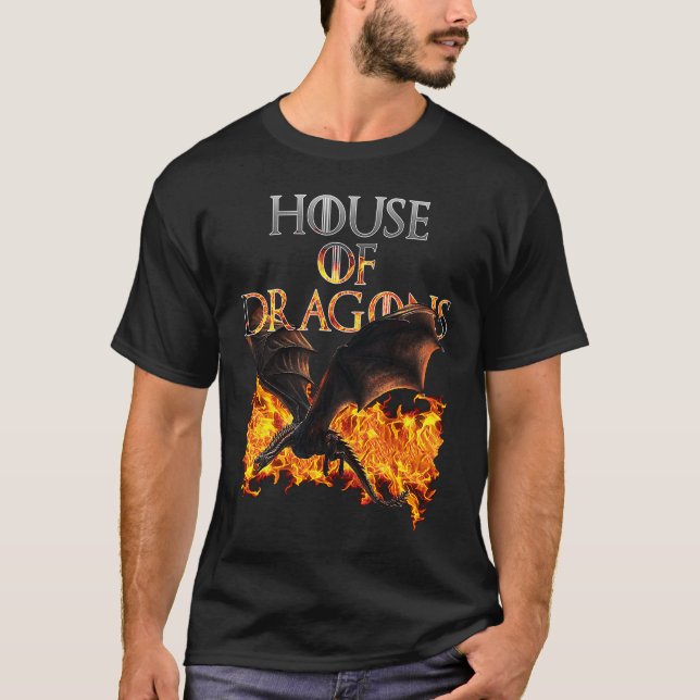 Dragons and Fire Cool Fantasy T-Shirt (Front)