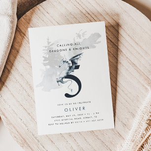 Dragons and Knights Boy Theme 5th Birthday Invitation